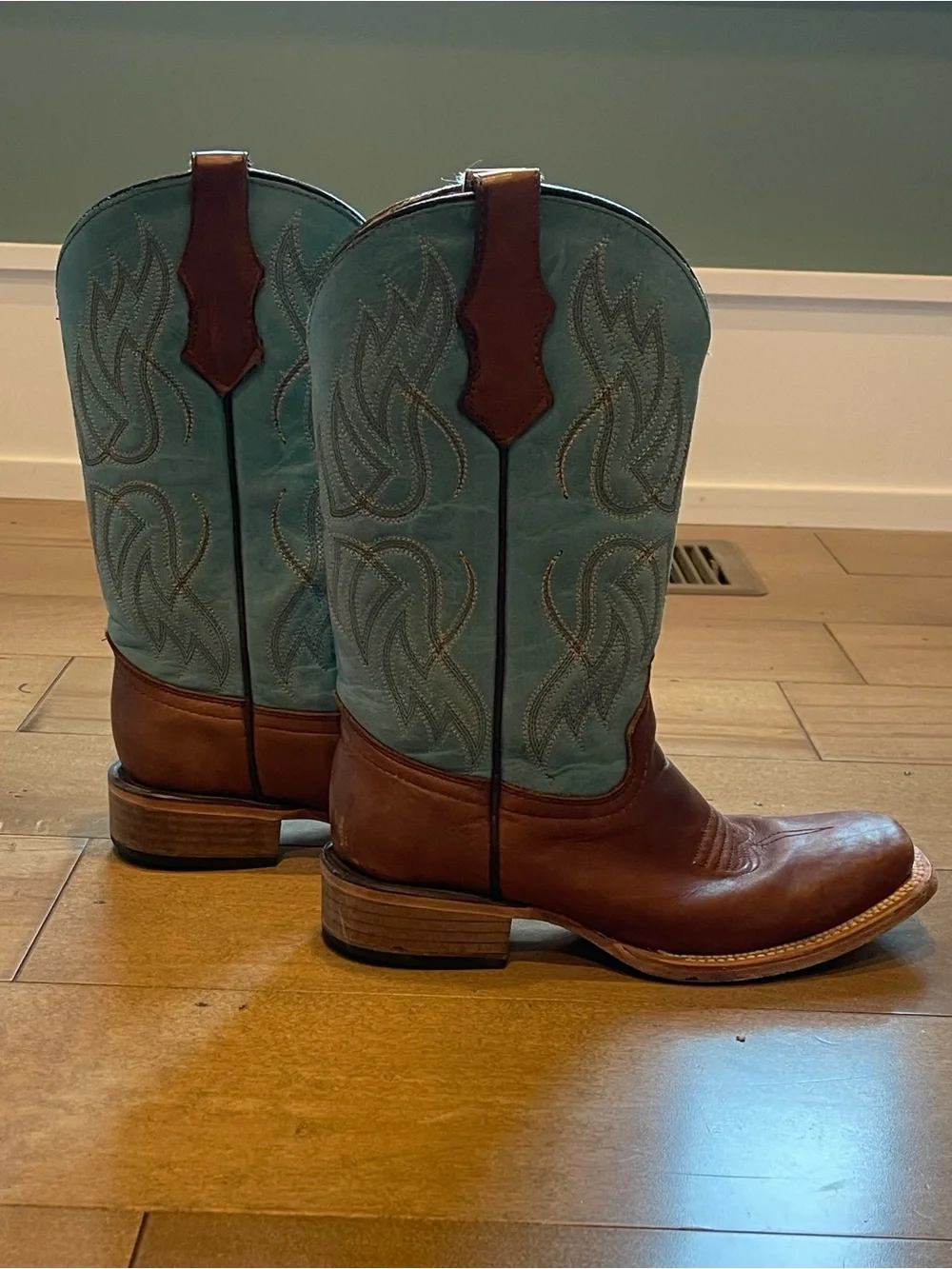 Circle G Brown Leather & Teal Shaft Kids Western Boots